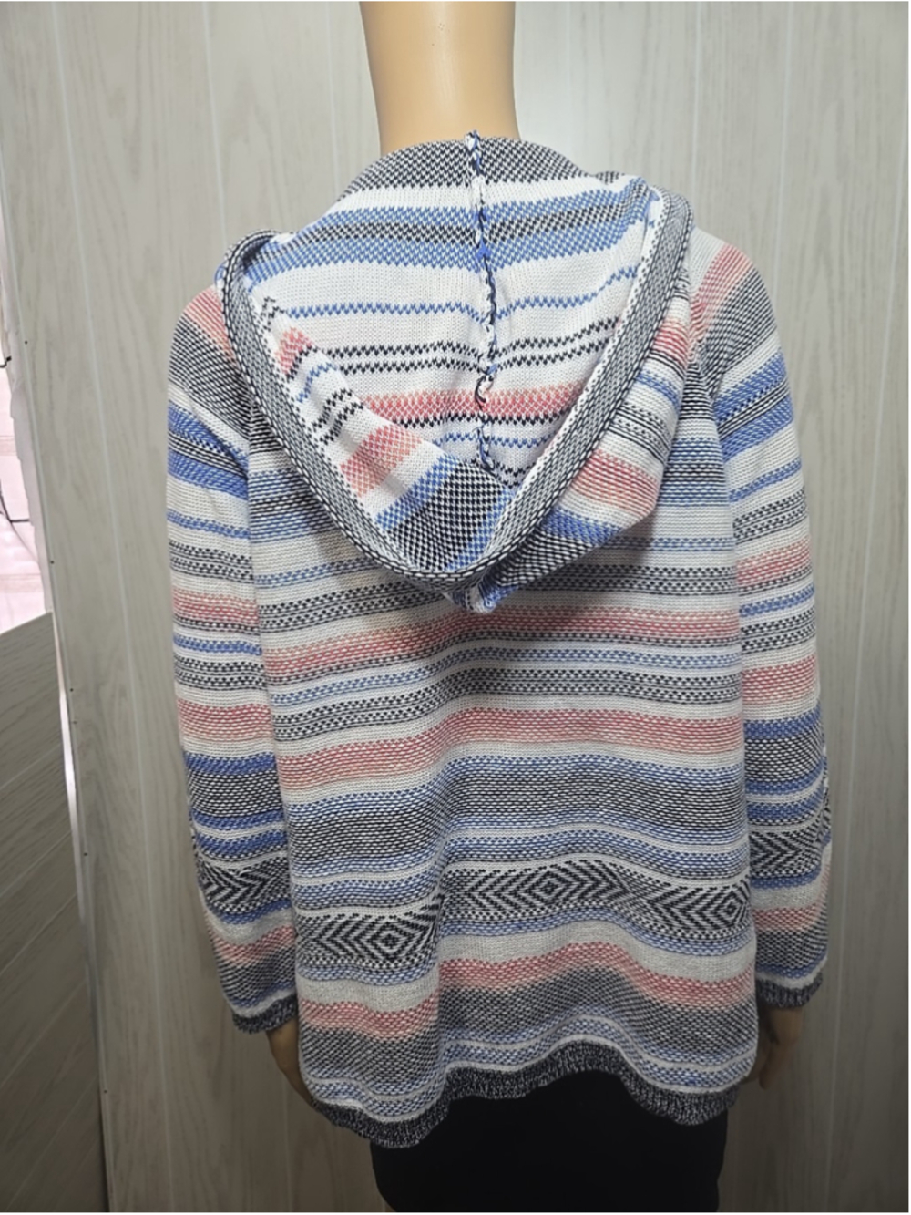 Tribal Jeans Hoodie Pullover Medium Multi Stripe Cotton Kangaroo Pocket Beach - Picture 7 of 8
